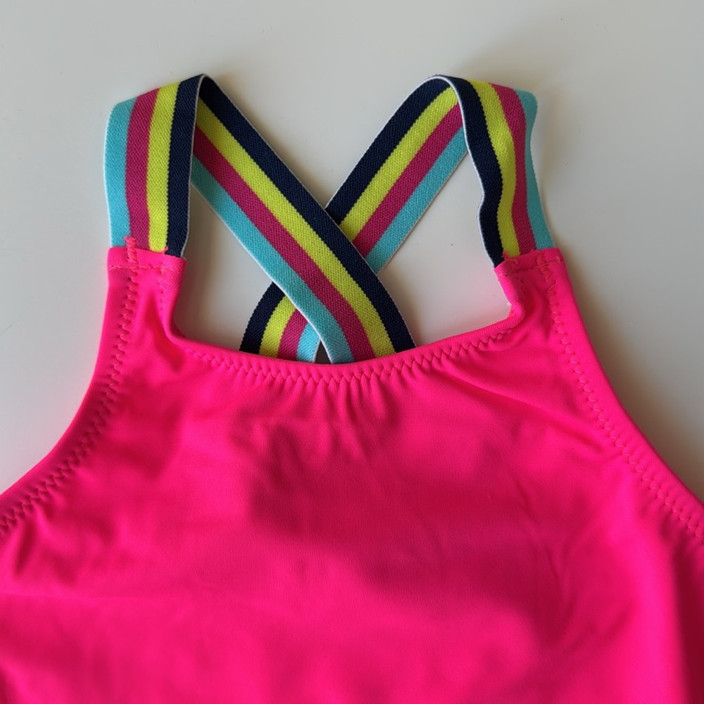 Kanu Surf Bright Pink Swimsuit with Striped Straps 2T - Picture 3 of 7
